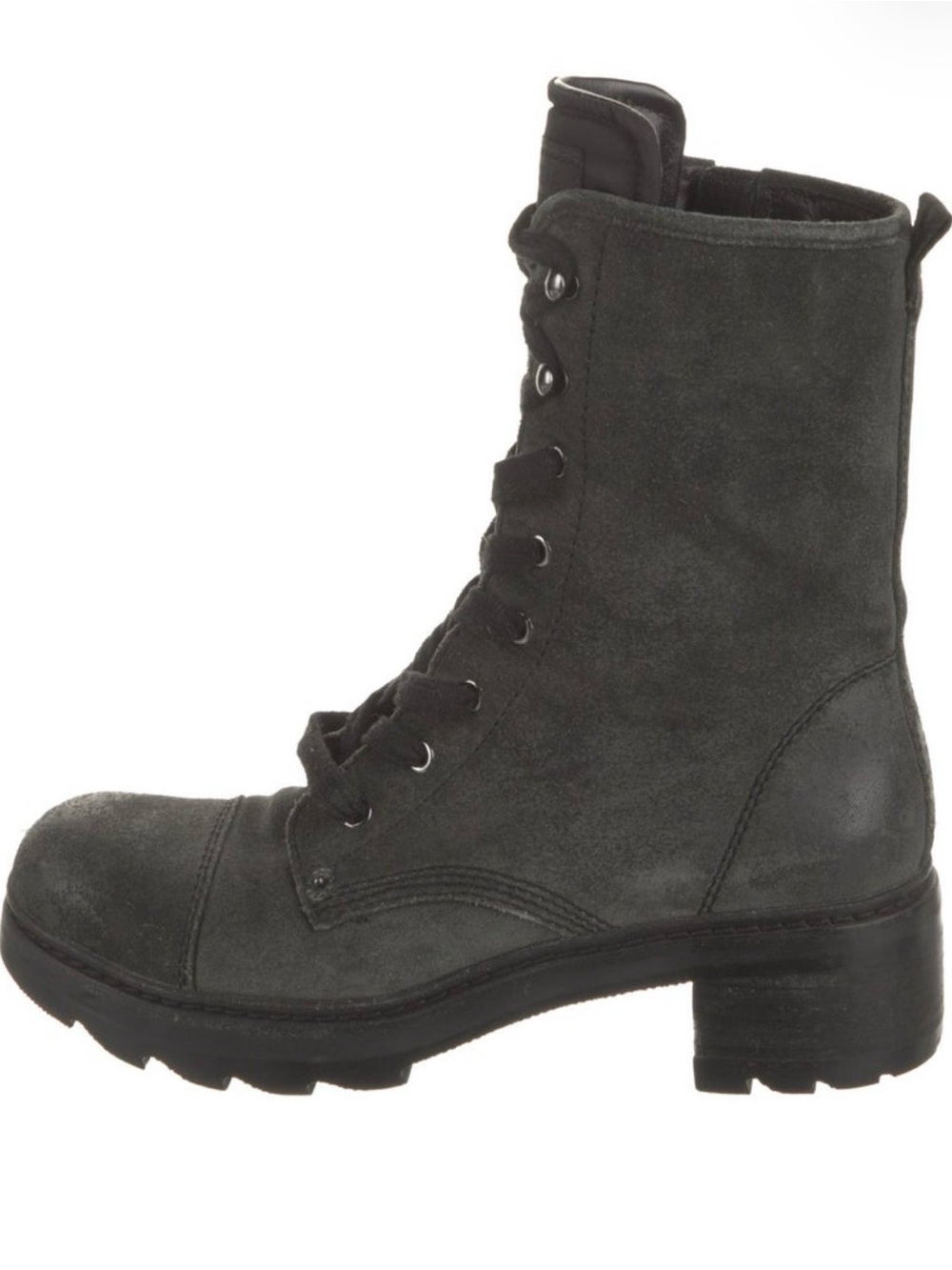 Prada Sport Black Suede Combat Boots IT 37 US 7 Lug Sole Zip